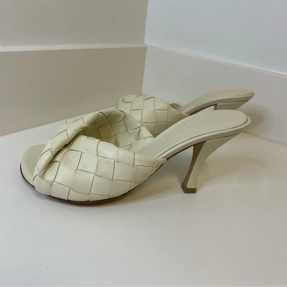 Bottega Veneta Blink Woven Leather Mule Sandal Heel Ivory NWT Size 36 - Picture 4 of 10